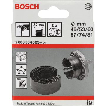 Bosch hole saw set,  46-81mm, for aluminium (6 pieces, working length 32mm) Bosch hole saw set,  46-81mm, for aluminium (6 pieces, working length 32mm)