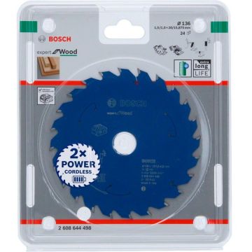 Bosch Professional circular saw blade Expert for Wood, O 136mm, 24Z bore 20mm, for cordless hand-held circular saws Bosch Professional circular saw blade Expert for Wood, O 136mm, 24Z bore 20mm, for cordless hand-held circular saws