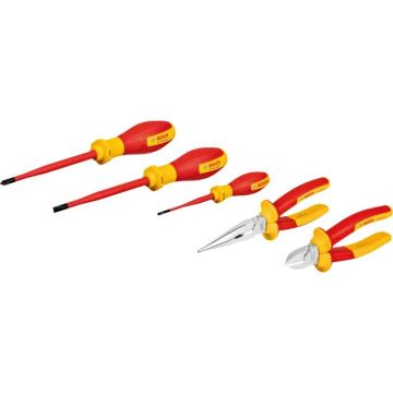 Bosch VDE tool set mixed, 5 pieces (red/yellow, side cutters, needle-nose pliers, 3 screwdrivers) Bosch VDE tool set mixed, 5 pieces (red/yellow, side cutters, needle-nose pliers, 3 screwdrivers)