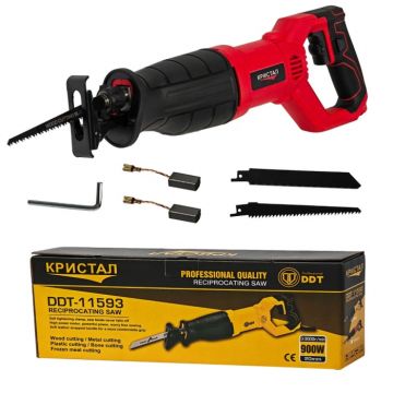Fierastrau pendular tip sabie DDT CRISTAL, Adancime de Taiere 200 mm Lemn, 8mm Otel, 12mm Aluminiu, 900 W, Viteza Variabila  3000 rpm, ROSU