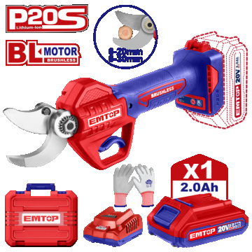 Foarfeca dreapta cu 1 acumulator 2.0AH, 20-30mm, cutie de transport - ELSL203051, EMTOP