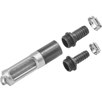 metal suction filter with backflow preventer, 19 mm (3/4) / 25 mm (1) (grey/silver, with hanging loop) metal suction filter with backflow preventer, 19 mm (3/4) / 25 mm (1) (grey/silver, with hanging loop)