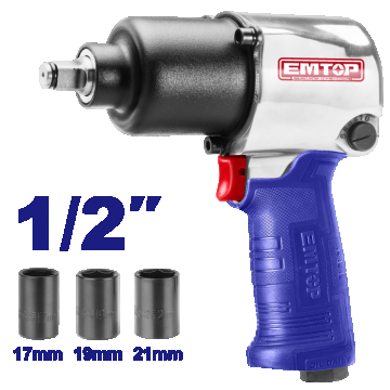 Pistol pneumatic 1 2  , 610Nm, 3 capete (17mm,19mm,21mm) - EATL126801 EMTOP - EATL126801, EMTOP