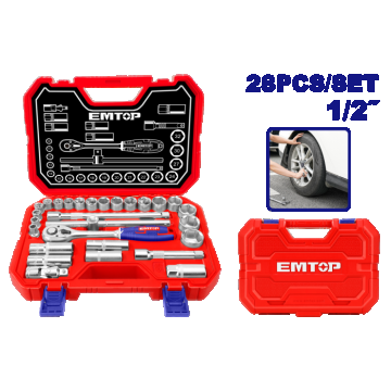 Set tubulare cu clichet 1 2,  ³ 28 buc, cutie de transport - ESKT12281, EMTOP