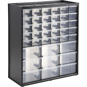 small parts magazine 1-93-981, tool box (black/transparent, 39 drawers)
