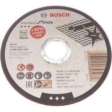 Bosch cutting disc Standard for Inox, Rapido, 115x1mm box (10 pieces, WA 60 T BF) Bosch cutting disc Standard for Inox, Rapido, 115x1mm box (10 pieces, WA 60 T BF)