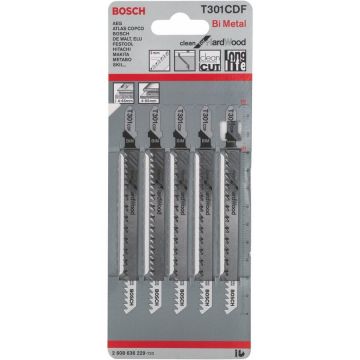 Bosch jigsaw blade T 301 CDF Clean for Hard Wood, 117mm (5 pieces) Bosch jigsaw blade T 301 CDF Clean for Hard Wood, 117mm (5 pieces)