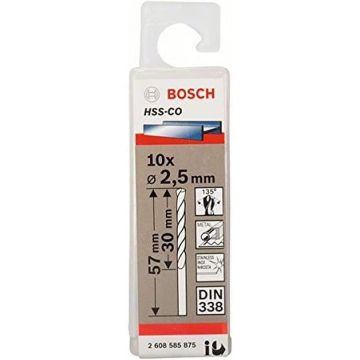Bosch metal twist drill HSS-Co, DIN 338, 2.5mm (10 pieces, working length 30mm) Bosch metal twist drill HSS-Co, DIN 338, 2.5mm (10 pieces, working length 30mm)