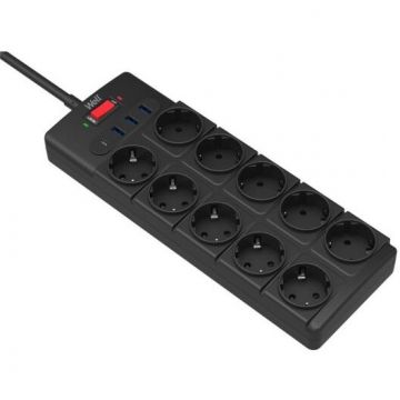 Prelungitor 10 Prize 3x USB-A + 1x USB-C 2m Negru Prelungitor 10 Prize 3x USB-A + 1x USB-C 2m Negru