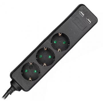 Prelungitor 8777 3 prize 2x USB 5m Negru Prelungitor 8777 3 prize 2x USB 5m Negru