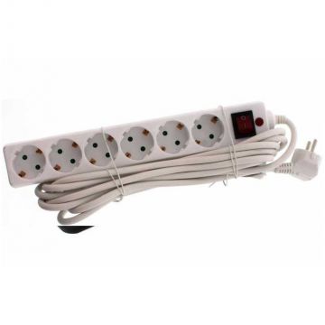 Prelungitor cu protectie 6 prize Schuko 3m White Prelungitor cu protectie 6 prize Schuko 3m White