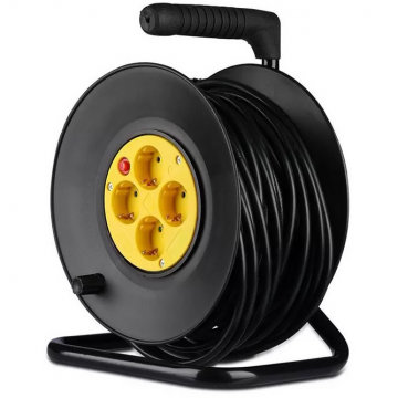 Prelungitor cu rola tip tambur 8782 4 prize 25m Negru / Galben Prelungitor cu rola tip tambur 8782 4 prize 25m Negru / Galben