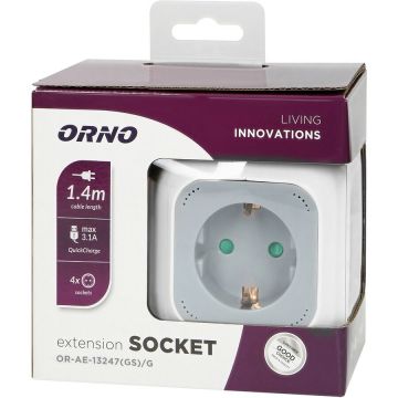Prelungitor OR-AE-13247(GS)/G 4x2P+E Schuko Port USB-A/C Incarcare Rapida Cablu 1.4M H05VV-F 3x1MM² Alb/Gri Prelungitor OR-AE-13247(GS)/G 4x2P+E Schuko Port USB-A/C Incarcare Rapida Cablu 1.4M H05VV-F 3x1MM² Alb/Gri