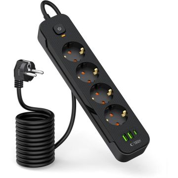 Prelungitor PCL4X3 4 Prize AC Porturi 2x USB 1x USB-C Lungime Cablu 2M Negru Prelungitor PCL4X3 4 Prize AC Porturi 2x USB 1x USB-C Lungime Cablu 2M Negru