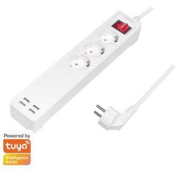 Prelungitor Wi-Fi Smart 3x Schuko 4x USB 5V/2.1A  Maxim 10.5W Protectie Supracurent / Supratensiune IP20 Compatibil TUYA Amazon Alexa si Google Home Alb Prelungitor Wi-Fi Smart 3x Schuko 4x USB 5V/2.1A  Maxim 10.5W Protectie Supracurent / Supratensiune IP20 Compatibil TUYA Amazon Alexa si Google Home Alb