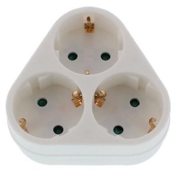 Stecher Triplu  Contact Protectie Schuko Alb Stecher Triplu  Contact Protectie Schuko Alb