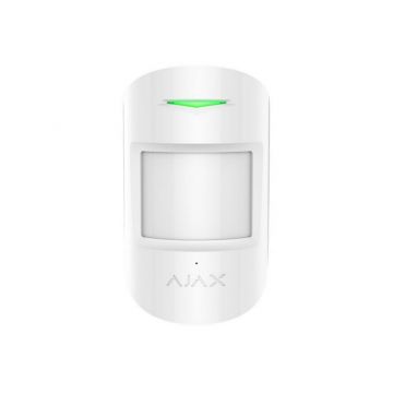 Detector wireless de miscare si spargere geam, PIR si acustic, 12/9 m, imunitate animale, interior, 868 MHz, alb, AJAX COMBIPROTECT WH