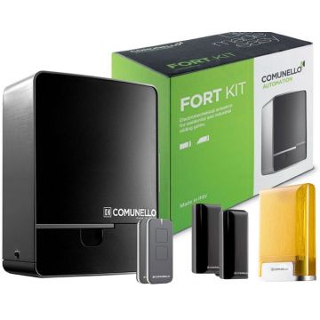 Kit pentru automatizare poarta culisanta Comunello Fort 400 24V, 2 telecomenzi, placa de comanda HP, GKFT040ELB000A