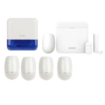 Kit sistem de alarma Tri-X Wireless AX Pro, GSM, 32 de utilizatori, 16 zone, 5 senzori, o sirena de exterior, KITAXPRO64+4SZR+SIR Hikvision