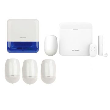 Kit sistem de alarma Tri-X wireless GSM, 32 de utilizatori, 4 senzori, o sirena de exterior, KITAXPRO64+3SZR+SIR Hikvision