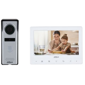 Kit videointerfon Dahua KTA02, monitor 7 inch TFT, camera 1.3MP, comunicare bidirectionala, analog, montaj aparent, IP66