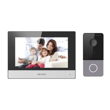 Kit videointerfon IP, Hikvision DS-KIS603-P(C), 2MP Full HD, PoE, monitor wireless