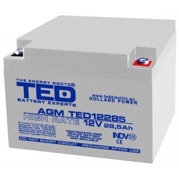 Acumulator (Baterie) TED Electric AGM VRLA, 12V 28.5 Ah, TED12285, PL 28.5 AH Acumulator (Baterie) TED Electric AGM VRLA, 12V 28.5 Ah, TED12285, PL 28.5 AH