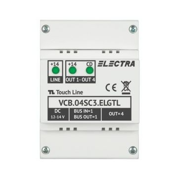 Doza derivatie pentru interfoanele Electra Touch Line cu 4 fire, 1-4 familii, montaj pe sina DIN, VCB.04SC3.ELGTL