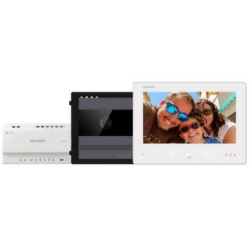 Kit videointerfon Hikvision DS-KIS704EY/Aluminum, 2 MP, WI-Fi, Microfon, Difuzor, Touchscreen, pe 2 fire, IP65, IK08, Montaj aparent/ incastrat