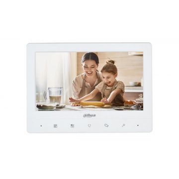 Monitor interior pentru videointerfon analogic Dahua, 4 fire, montaj aparent, ecran LCD 7 inchi, alb, VTH1020J-T