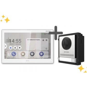 Pachet videointerfon si statie de control Hikvision, Wi-Fi, rezolutie 2MP Full HD, IR, Audio, DS-KHKD-PROMO