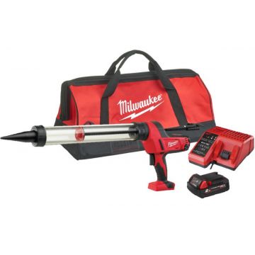 Pistol pentru aplicare silicon Milwaukee M18 C18 PCG/600T-201B, 600ml, cu acumulator, forta 4500N, 4933441808 Pistol pentru aplicare silicon Milwaukee M18 C18 PCG/600T-201B, 600ml, cu acumulator, forta 4500N, 4933441808