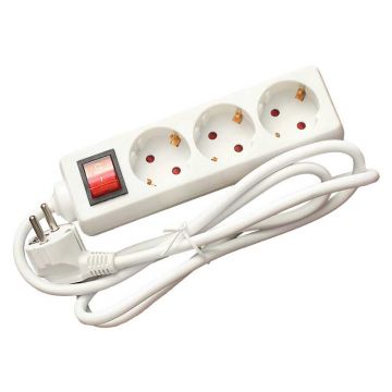 Prelungitor cu 3 prize, cablu 5m, 3x1.5mm, alb, PR3C5M Prelungitor cu 3 prize, cablu 5m, 3x1.5mm, alb, PR3C5M