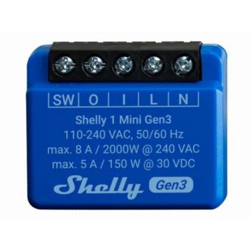 Releu SHELLY 1 MINI GEN3, Wi-Fi, Bluetooth, 1 canal (8A), aplicatie mobila