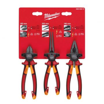 Set 3 clesti Milwaukee VDE izolati, rezistenti la 1.000V, certificati EN/IEC 60900, rezistenta mare la coroziune, 4932464575
