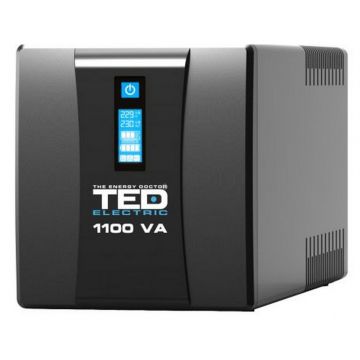 UPS 1100VA 600W, stabilizator, management, 4x Schuko, Ecran LCD, 2 acumulatori 12V 7Ah, TED Electric, TED004628 UPS 1100VA 600W, stabilizator, management, 4x Schuko, Ecran LCD, 2 acumulatori 12V 7Ah, TED Electric, TED004628