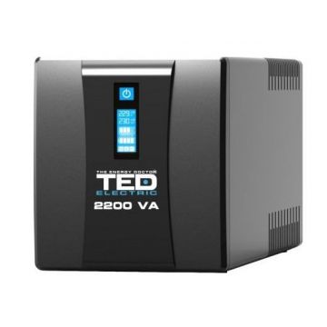 UPS cu stabilizator TED TED004666, 2200VA, 1250W, 4x baterii de 12V, 7.1Ah, 3x prize Schuko, IP20 UPS cu stabilizator TED TED004666, 2200VA, 1250W, 4x baterii de 12V, 7.1Ah, 3x prize Schuko, IP20