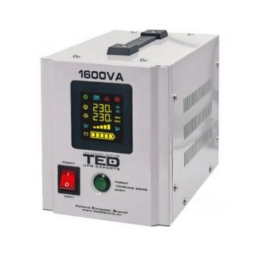 UPS de 1050W 1600VA cu unda sinusoidala pura, compatibil cu baterii de 12V, pentru centrale termice, TED, TED000330 UPS de 1050W 1600VA cu unda sinusoidala pura, compatibil cu baterii de 12V, pentru centrale termice, TED, TED000330