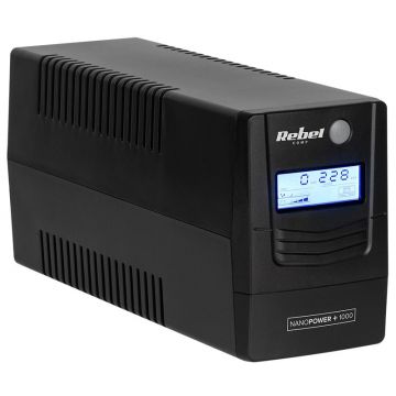 UPS pentru sistem de securitate NANOPOWER PLUS, 1000VA, 600W, USB, Ecran LCD, Rebel RB-4025