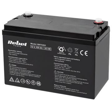 Acumulator cu gel, 12V, 100Ah, rezistenta interna 7 mOhm, Rebel BAT0421