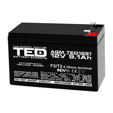 Acumulator TED1291, 12V, 9.1Ah, terminal F2, T2, tehnologie VRLA AGM Acumulator TED1291, 12V, 9.1Ah, terminal F2, T2, tehnologie VRLA AGM