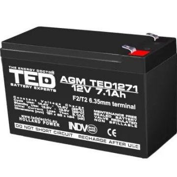 Acumulator VRLA, 12V, 7.1Ah, F2 T2, TED003225 Acumulator VRLA, 12V, 7.1Ah, F2 T2, TED003225