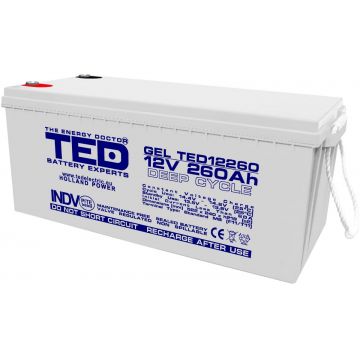 Baterie / Acumulator de mare capacitate, Profesional, 12V 260AH, pentru stocare energie, TED GEL 12260, TED003539 Baterie / Acumulator de mare capacitate, Profesional, 12V 260AH, pentru stocare energie, TED GEL 12260, TED003539