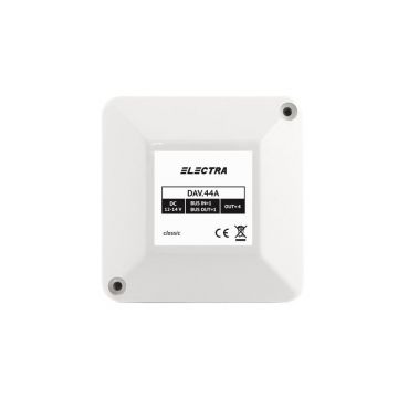 Doza derivatie audio-video, Electra DAV.44A, 4 iesiri, conectori cu surub, ABS, montaj suprafata, 100x 100x 40mm, alb