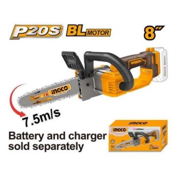 Fierastrau de mana cu lant 20V, 20cm, motor brushless, fara baterie, INGCO CGSLI2085