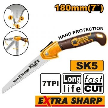 Fierastrau pliabil 180mm, 7TPI, dinti triplu slefuiti, otel SK5, INGCO HFSW1806