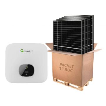 Kit invertor On-Grid monofazat  5kW si 11 panouri fotovoltaice, Growatt KIT-MIN-5000TL-XE(AFCI)-panou Kit invertor On-Grid monofazat  5kW si 11 panouri fotovoltaice, Growatt KIT-MIN-5000TL-XE(AFCI)-panou