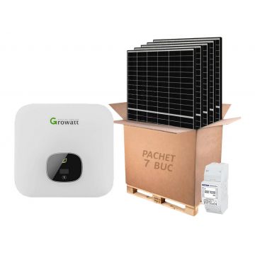 Kit invertor rezidential monofazat 3kW, Wi-Fi, 7 panouri fotovoltaice, 1 contor inteligent, Growatt KIT-MIC 3000-TL-X-panou Kit invertor rezidential monofazat 3kW, Wi-Fi, 7 panouri fotovoltaice, 1 contor inteligent, Growatt KIT-MIC 3000-TL-X-panou