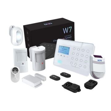Kit sistem alarma wireless antiefractie Heyi, GSM, 2 zone, priza, detector si senzor miscare, sirena exterior, KIT HY-W7-03