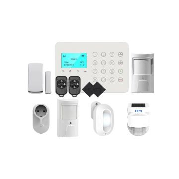 Kit sistem alarma wireless, GSM, 2 zone, priza, detector si senzor miscare, sirena exterior, Heyi KIT HY-H7-03
